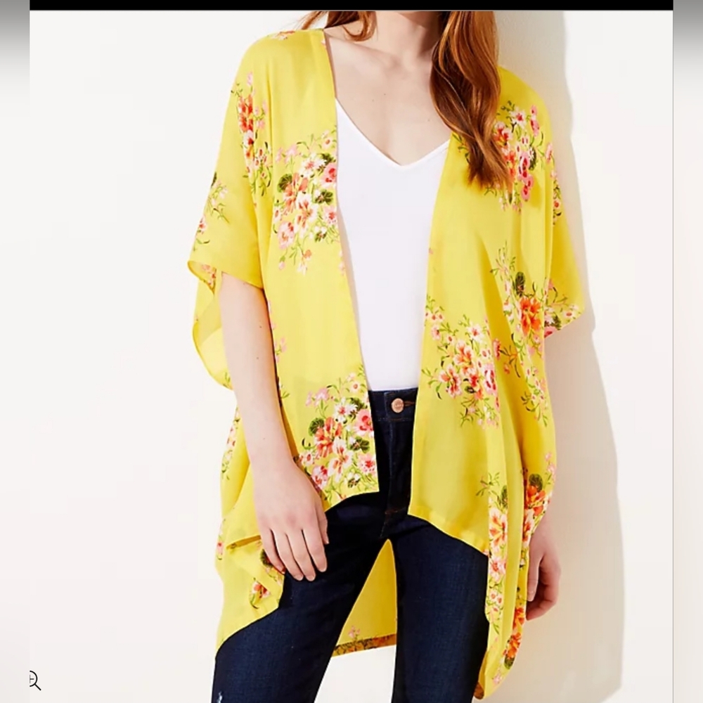 Loft M/L Dolman Sleeves Yellow Floral Kimono